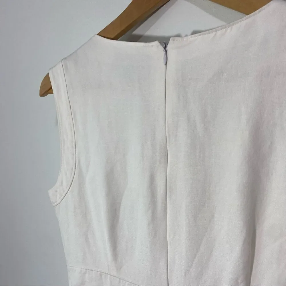 Tahari ASL Petite White Linen Blend Sheath Ruffle Knee Length Dress - Picture 3 of 8
